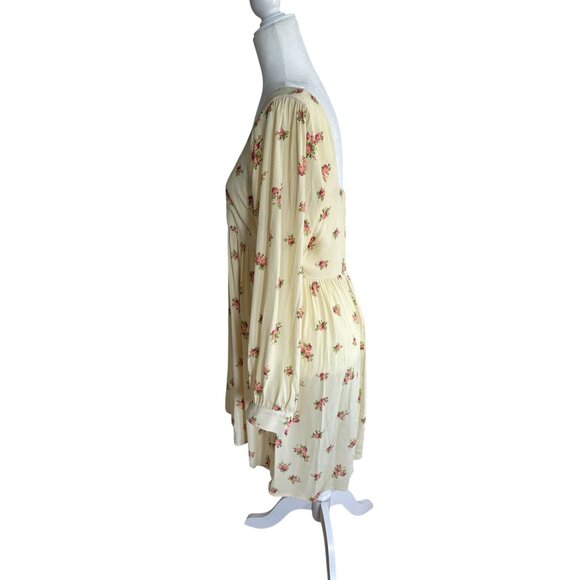 NWT Merritt Charles Butter Yellow Floral Long-Sleeve Babydoll Dress Sz Medium - Picture 4 of 8